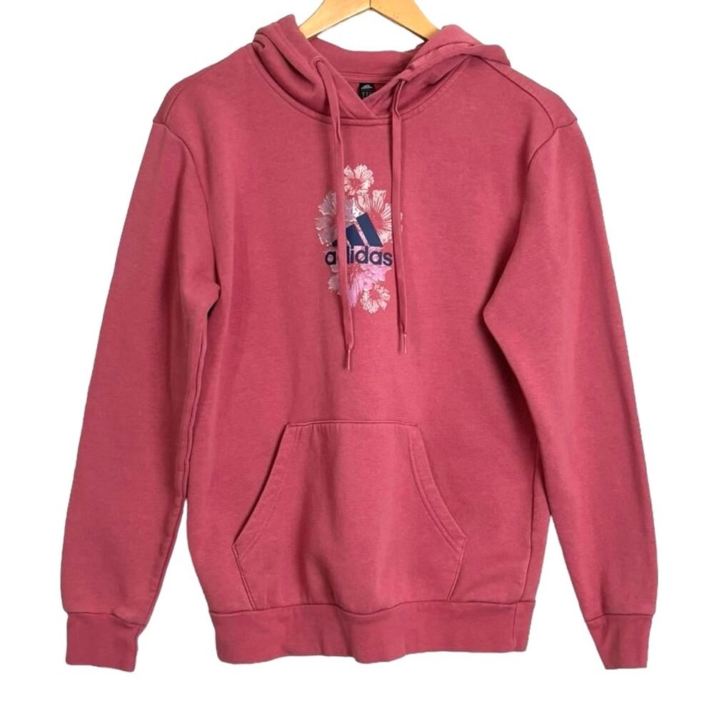 Adidas Women's Long Sleeve Rose Pink Floral Hoodie Pullover Size Medium